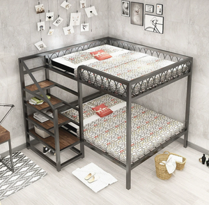 Cama Elevada Ajustável Moderna e Durável em Ferro Preto, Economiza Espaço para Dormitórios Estudantis, Camas Duplas Superiores e Inferiores - Product Image 4
