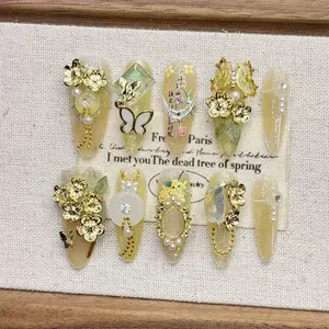 <span class=keywords><strong>Uñas</strong></span> Postizas Hechas a Mano de Acrílico, Largas, de Lujo, Color Amarillo Osmanthus, Tamaño Mediano para Mujer - Product Image 3