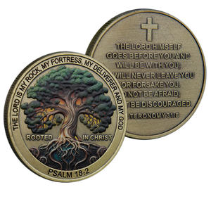 Moneta Commemorativa in Metallo Placcato a Tema Fede, Due Stili, Motivo Albero della Vita, Versetto Biblico, Slogan ROOTED CHRIST - Product Image 1