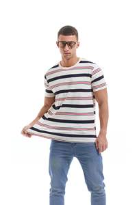T-shirt personnalisé populaire en gros à la mode t-shirt à rayures à col rond pour hommes grande taille t-shirt décontracté uni pour hommes - Product Image 5