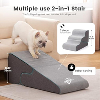 Escalier pour chien 2-en-1 pour lit, rampe pour chien réglable à 3 marches en mousse haute densité, escalier pour animaux de compagnie résistant à l'eau avec base antidérapante