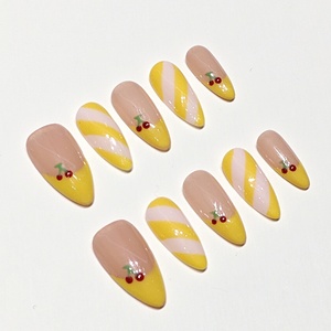 Uñas Postizas de Diseño de Moda Muhaha, <span class=keywords><strong>Manicura</strong></span> <span class=keywords><strong>Francesa</strong></span> en Tono Nude <span class=keywords><strong>con</strong></span> Puntas Amarillas - Product Image 1