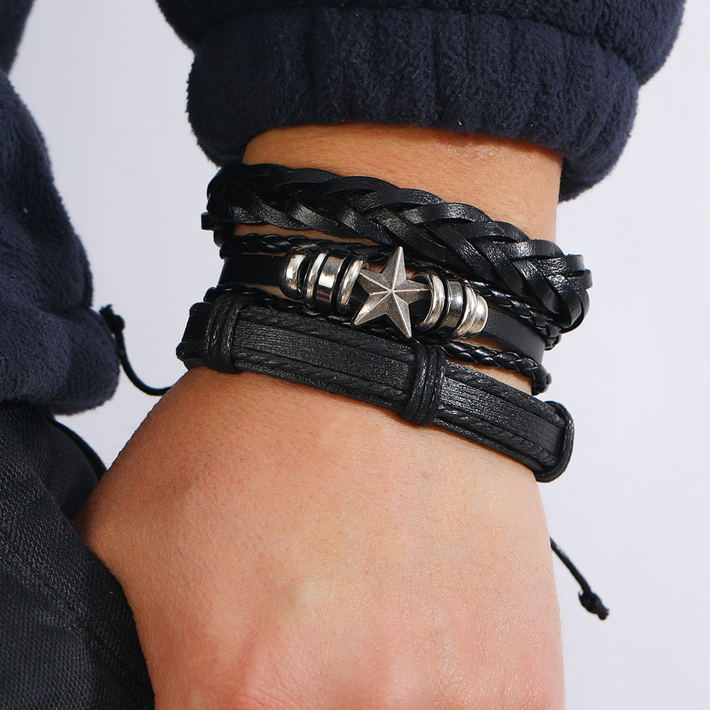 TZ525 Men Personalized Birthday Gift 6Pcs Set Black Cowhide