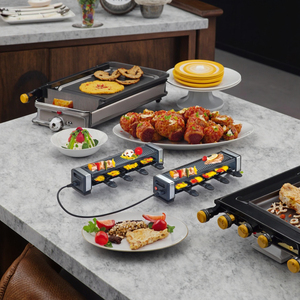 Grill de fête <span class=keywords><strong>Raclette</strong></span> électrique connectable pour <span class=keywords><strong>4</strong></span> personnes, sans fumée, plaque de cuisson réversible en fonte d'aluminium antiadhésive, 600W, usage domestique - Product Image 3