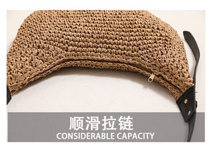 กระเป๋าสะพายไหล่สานสำหรับผู้หญิง แฟชั่นใหม่ สีพื้น ปิดซิป สไตล์เดรส เหมาะสำหรับวันหยุดพักผ่อนที่ชายหาด - Product Image 6