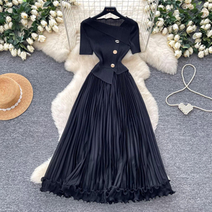 Elegante vestido con cuello en V para mujer, falda de verano estilo A para moldear la cintura y adelgazar la figura - Product Image 2