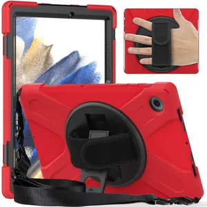 3 layers Tablet Case with front pc frame protection For samsung A8 wristband 360 rotatable kickstand Cover for samsung A7 LITE