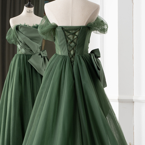 Robes de mariée Jancember Rl136 élégantes en organza vert à col bateau avec nœud et lacets - Product Image 3