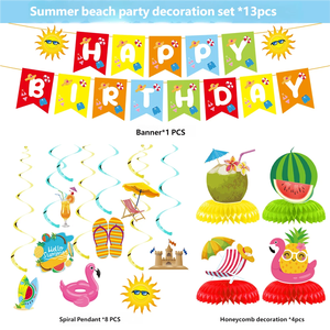 Set de Decoración Desechable de Lujo para Fiestas de Cumpleaños en la Playa o Piscina, con Pancarta de Papel y Adornos Colgantes - Product Image 6