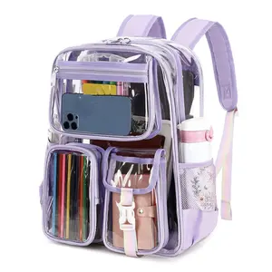 ราคาโรงงาน PVC Clear Bookbag ฤดูร้อนกันน้ําใสกระเป๋าเป้สะพายหลังโรงเรียน PVC กระเป๋าเป้สะพายหลังโปร่งใสสําหรับเด็กผู้หญิง