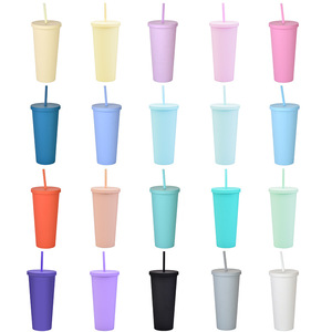 FOCUS Custom Logo Low MOQ Eco-friendly Reusable BPA Free Double Wall Matte Pastel Colored Plastic Promotional Gift Portable Silk