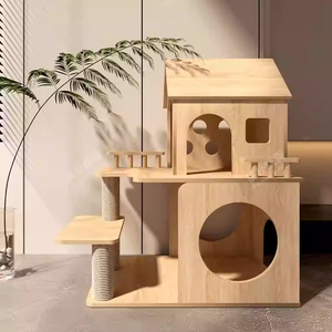 Villa pour chat en bois à deux niveaux avec arbre à chat et griffoir, grande maison de luxe pour chat personnalisable - Product Image 2