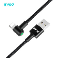 BWOO grosir kabel data usb metalik kepang nilon untuk iphone 90 derajat pengisi daya Cepat kabel usb 2.0 dengan kotak ritel