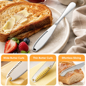 304 Stainless Steel Butter Knife with Serrated Edge, Mirror Polished Cheese Spreader for Commercial <b>Kitchen</b> <b>Gadgets</b> & Bakery - Product Image 3