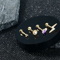 Piercing de cartilage en or massif 14K, motif planète, doré, à dos plat, pour hélix, tragus et labret, à clipser