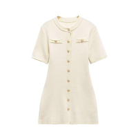 Robe Courte Décontractée ZATRHMBM pour Femme, Nouvelle Collection Printemps/Automne 2026, Tricotée avec Boutons, Style Vintage à Manches Courtes