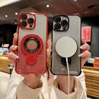 Coque de téléphone pour iPhone 16, électro-plaquée, avec protection anti-chute à quatre coins, support magnétique, anneau de maintien, effet dégradé scintillant, 17