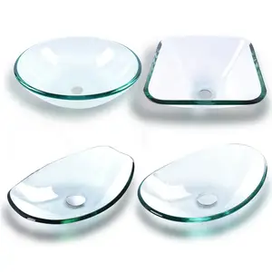 Miligore Modern Glass Vessel Sink - Above Counter Bathroom Vanity Wash Basin Bowl - Round Clear