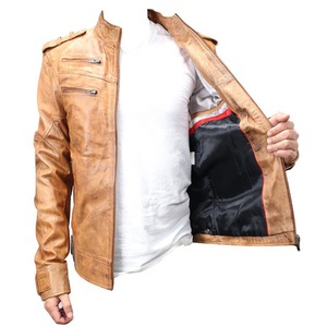 Chaqueta de Cuero Auténtico para Hombre, Nueva, Suave, Impermeable, Resistente al Viento, Ecológica, Estilo Vintage, Lavado Antiguo, Marrón y Negro, con Cierre, Casual Elegante, Estilo Motero - Product Image 5