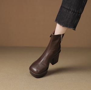 Botas Chelsea Impermeables de Cuero Vacuno con Patrón Sólido, Forro de Piel de Oveja, Botas de Invierno para Mujer con Cierre, por Encima de la Rodilla, Punta Puntiaguda, Tacón de Cuña, Nuevas - Product Image 4