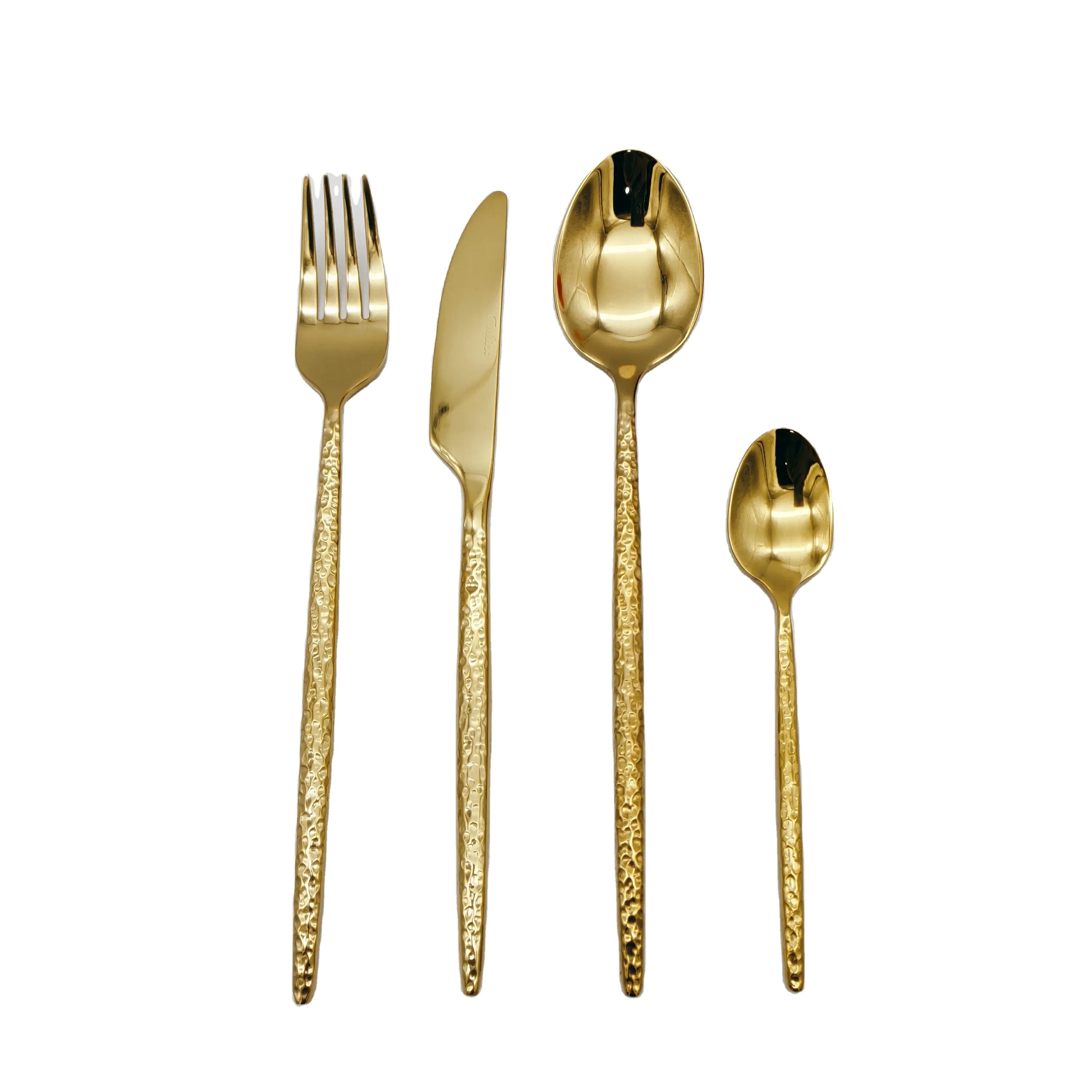 Allahome Luxury cutlery Hammer handle flatware hotel cutlery gold event cutlery set