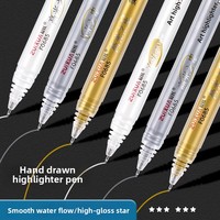 Stylo de dessin anime pour croquis à la main, idéal pour les esquisses artistiques, peinture de contour, surligneur haute capacité tricolore or, argent, blanc