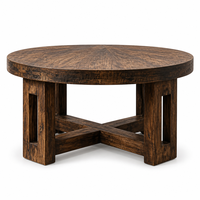 Table basse circulaire Wabi Sabi en bois foncé, pieds en colonne minimalistes, table d'appoint pour salon et appartement