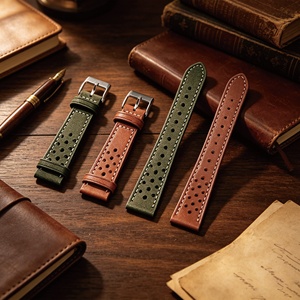 Bracelet de <span class=keywords><strong>montre</strong></span> Jettda en cuir véritable, style <span class=keywords><strong>rallye</strong></span>, 18 mm, 20 mm, 22 mm, <span class=keywords><strong>vintage</strong></span>, en cuir Crazy Horse noir, avec attache rapide, ciré - Product Image 3