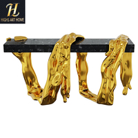 Table console de luxe haut de gamme noire avec feuille d'or pour hôtels et villas, table d'entrée design style galerie d'art