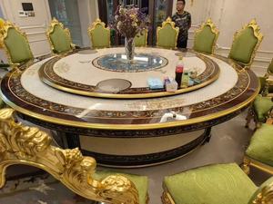 Pháp phong cách sang trọng Gỗ Veneer dát vòng bàn ăn với <span class=keywords><strong>Susan</strong></span> lười biếng với khắc nặng - Product Image 6