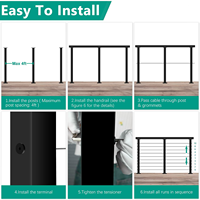 Kit Completo de Barandilla Horizontal de Cable de 8-12 pies, Color Negro, Resistente a la Corrosión, Sistema de Acero Inoxidable de Alta Seguridad para Terraza y Balcón Residencial