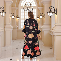 Abaya de Luxe avec Diamant Noir et Imprimé de Fleurs, Robe de Dubaï pour Femmes Élégante avec Strass et Décoration de Perles
