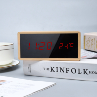 Horloge numérique décorative de bureau en bois avec affichage LED miroir, 3 alarmes, luminosité réglable, température, pour maison et bureau