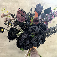 Fleurs artificielles vintage noires et violettes, style gothique, fausses fleurs d'eucalyptus et de rose, aspect émaillié, fournitures de décoration florale pour Halloween