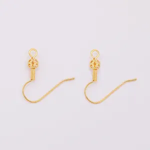 Trendy chinese style lantern earrings 18K gold plated brass Hollow Ball Spring Ear Hook not rust not allergic big ear hook