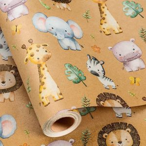 Kraft Animal Wrapping <b>Paper</b> 17in x 32.8ft Cute Jungle Design For Baby Shower Birthday Mother's Day Valentine's Day - Product Image 1