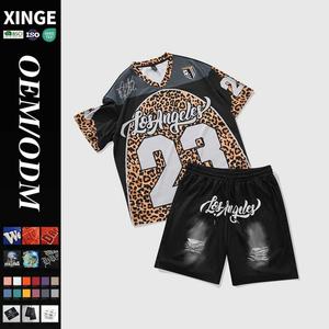 Conjunto de Camiseta Deportiva Corta de Baloncesto con Estampado Digital de Leopardo Personalizado, Unisex, para Verano, con Cordón Ajustable y Pantalones Cortos Holgados Retro - Product Image 1