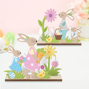 Wooden <b>Easter</b> Bunny Figurine Set LK 13 14 16 Three Piece Decorative <b>Ornament</b> For Indoor <b>Easter</b> Decoration - Product Image 2