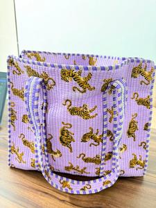 Cotton Quilted <b>Tote</b> <b>Bag</b> <b>with</b> Leopard Print Large Reusable Shopping and Travel <b>Bag</b> 16x16 & 18x18 Inches <b>Zipper</b> Closure - Product Image 4