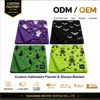 Manta Sherpa de Halloween Personalizada, OEM/ODM, de Felpa Estampada, para Regalos, Venta al por Mayor y Programas de Marca Privada