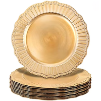 Assiettes de présentation rondes en plastique dorées de 13 pouces, avec bordure perlée gravée, vaisselle solide pour mariage et fête