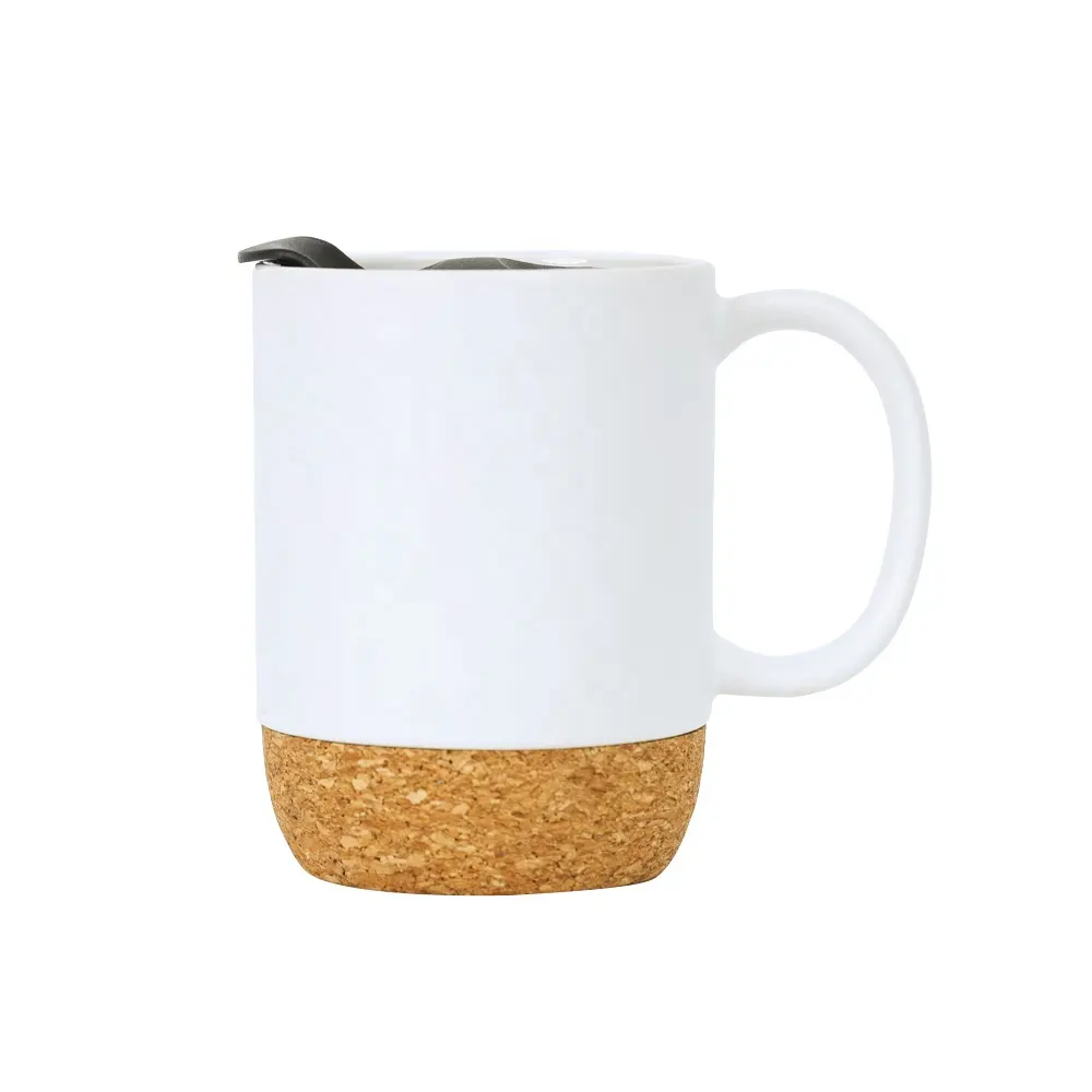 Design Coffee Mugs Cork Bottom Travel Mug Pp Lid Custom 12oz White Coffee Cup Matte Ceramic Mug With Cork Base