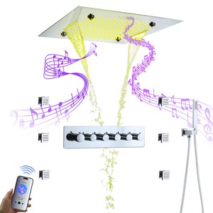 Soffione <span class=keywords><strong>Doccia</strong></span> a LED Cromato 500*500mm con Funzione Musicale, Set <span class=keywords><strong>Doccia</strong></span> Incassato con Termostato, Getti a Pioggia e Massaggio in Ceramica - Product Image 5