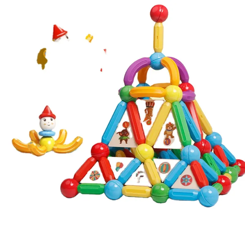 Mainan joran dan bola 3D, Set blok bangunan magnetik untuk anak-anak, tongkat bangunan magnetis untuk anak-anak