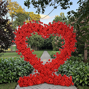 HTD6-2 # Arco Floreale Realistico di Rose Rosse in Seta Morbida, Decorazione per Matrimoni, Lauree, Halloween, Sfondo per Palcoscenico e Finestre - Product Image 6