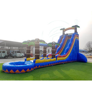 Toboggan aquatique gonflable géant en PVC bleu marbré tropical, utilisation domestique et commerciale, garantie de 3 ans - Product Image 1