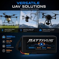 بطارية BATTIVUS 22.2 فولت 30000 مللي أمبير 6S1P 666 واط ساعة للطائرات بدون طيار، 191 واط ساعة لكل كيلوجرام، للاستخدام الصناعي والزراعة، متوافقة مع UN38.3 MSDS