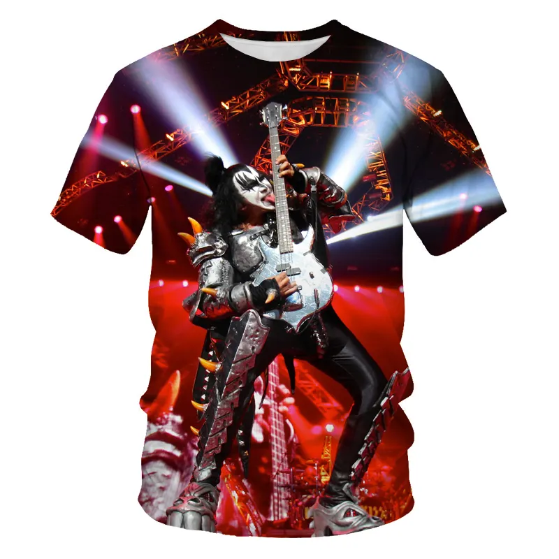Groothandel Ademend Blanco Custom Afdrukken 3D Custom T-shirt Rock Band Black Causale T-shirt