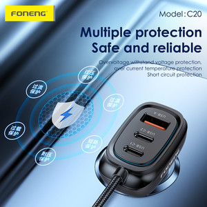 อะแดปเตอร์ชาร์จเร็วในรถยนต์ Foneng 66W 3 พอร์ต USB C พร้อมที่จุดบุหรี่ และสาย Type C to C ยาว 1 เมตร สำหรับ Samsung iPhone 16 - Product Image 3