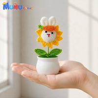 Handgemaakt gehaakt konijn glimlachende zonnebloem potplant eeuwigdurend afgewerkt auto kantoor huis bureau decor cadeau